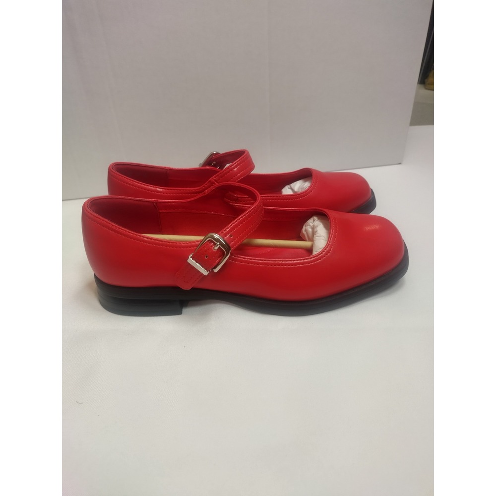 Ankis Red Mary Jane Flats Square Toe Buckle Strap Low Heel Shoes Womens 6.5 - Picture 2 of 7